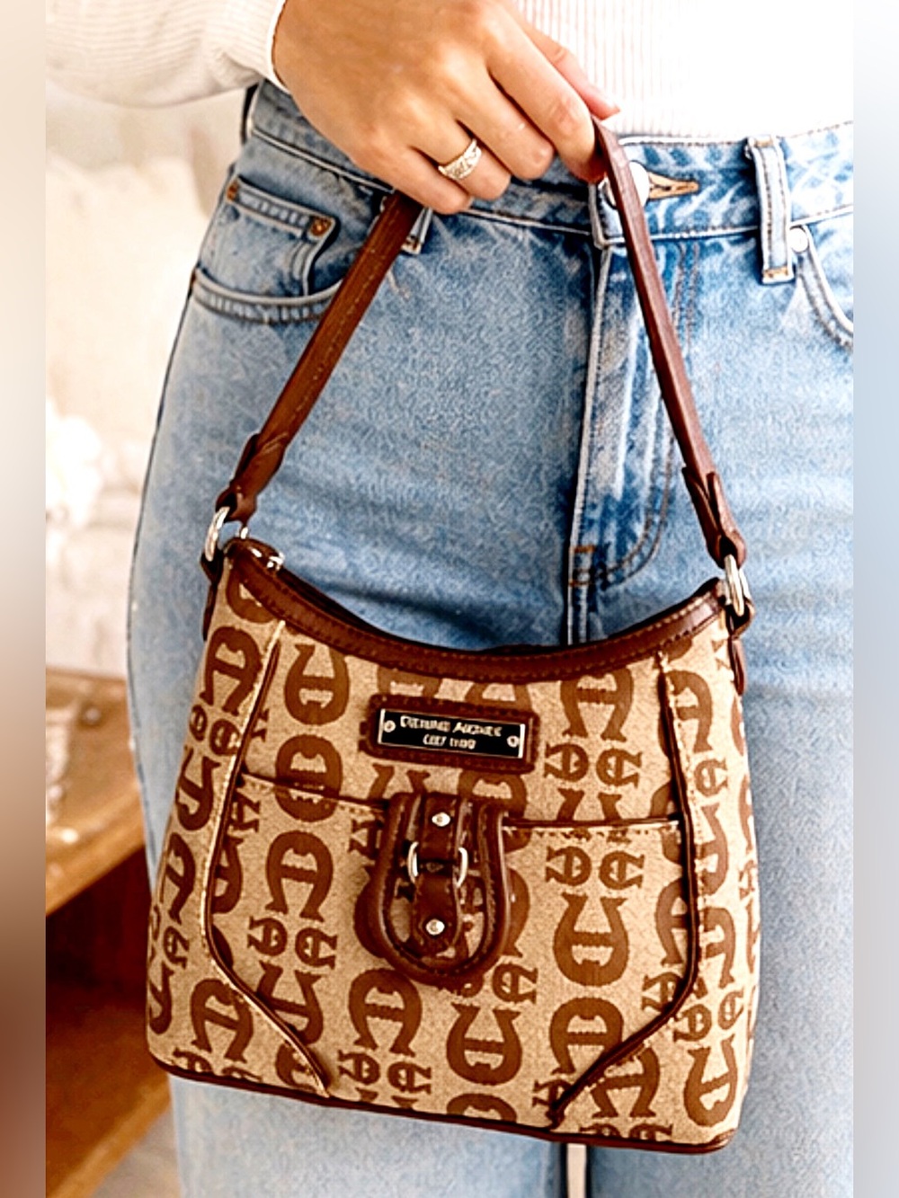 Etienne Aigner Signature Logo Shoulder Bag | Brown Monogram Mini Handbag